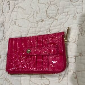 Bragmin Pink Croc-Embossed Zip Card Wallet